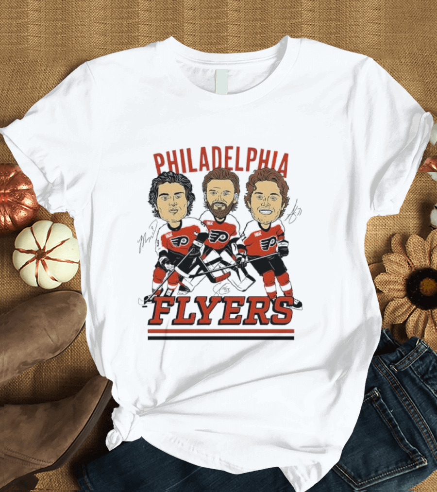 Philadelphia Flyers Three Stars Cartoon Caricature Hockey Legends T-Shirt