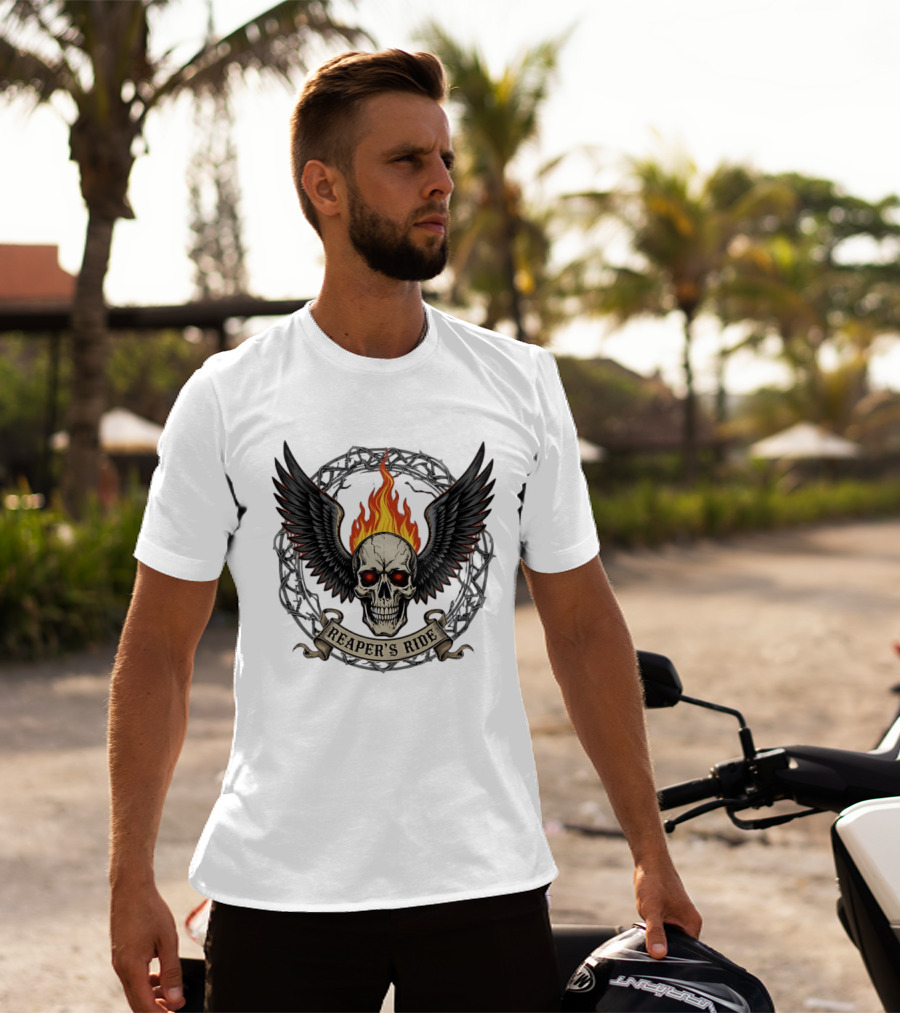 Flaming Skull With Wings Reaper's Ride T-Shirt