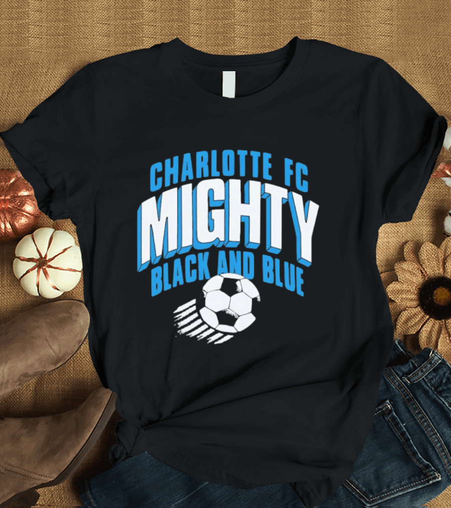 Charlotte FC Mighty Black And Blue Soccer Ball Momentum T-Shirt