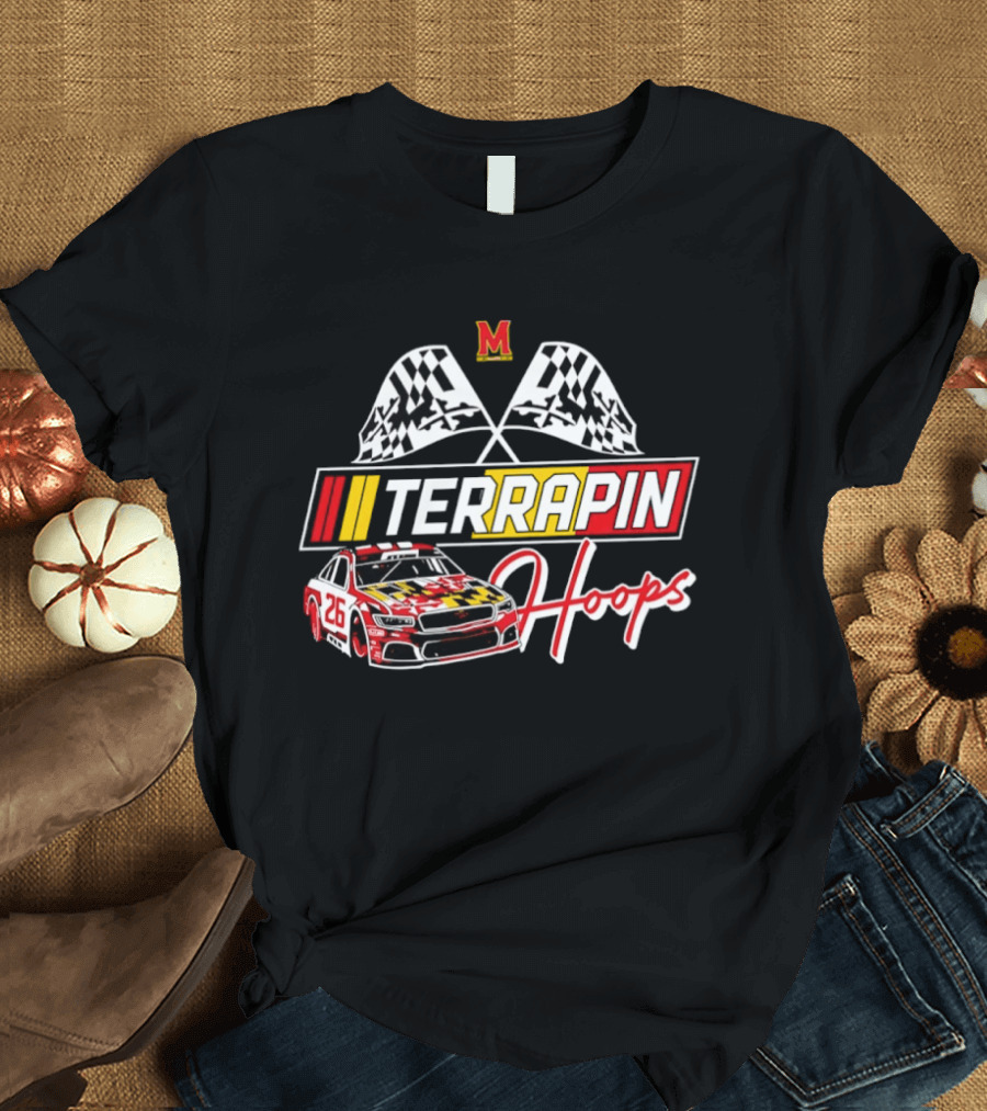 Terrapin Hoops Maryland Racing Car Checkered Flags T-Shirt