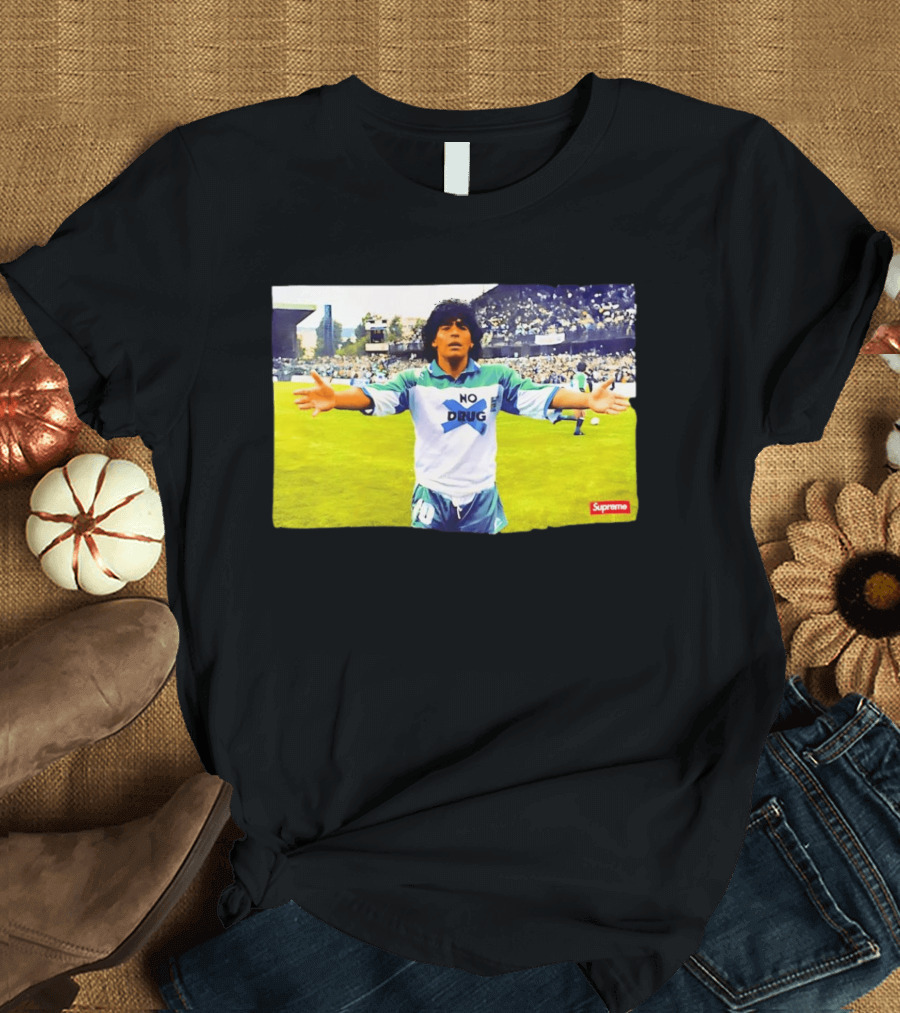 Supreme Diego Maradona No Drug Soccer Legend Iconic Image T-Shirt