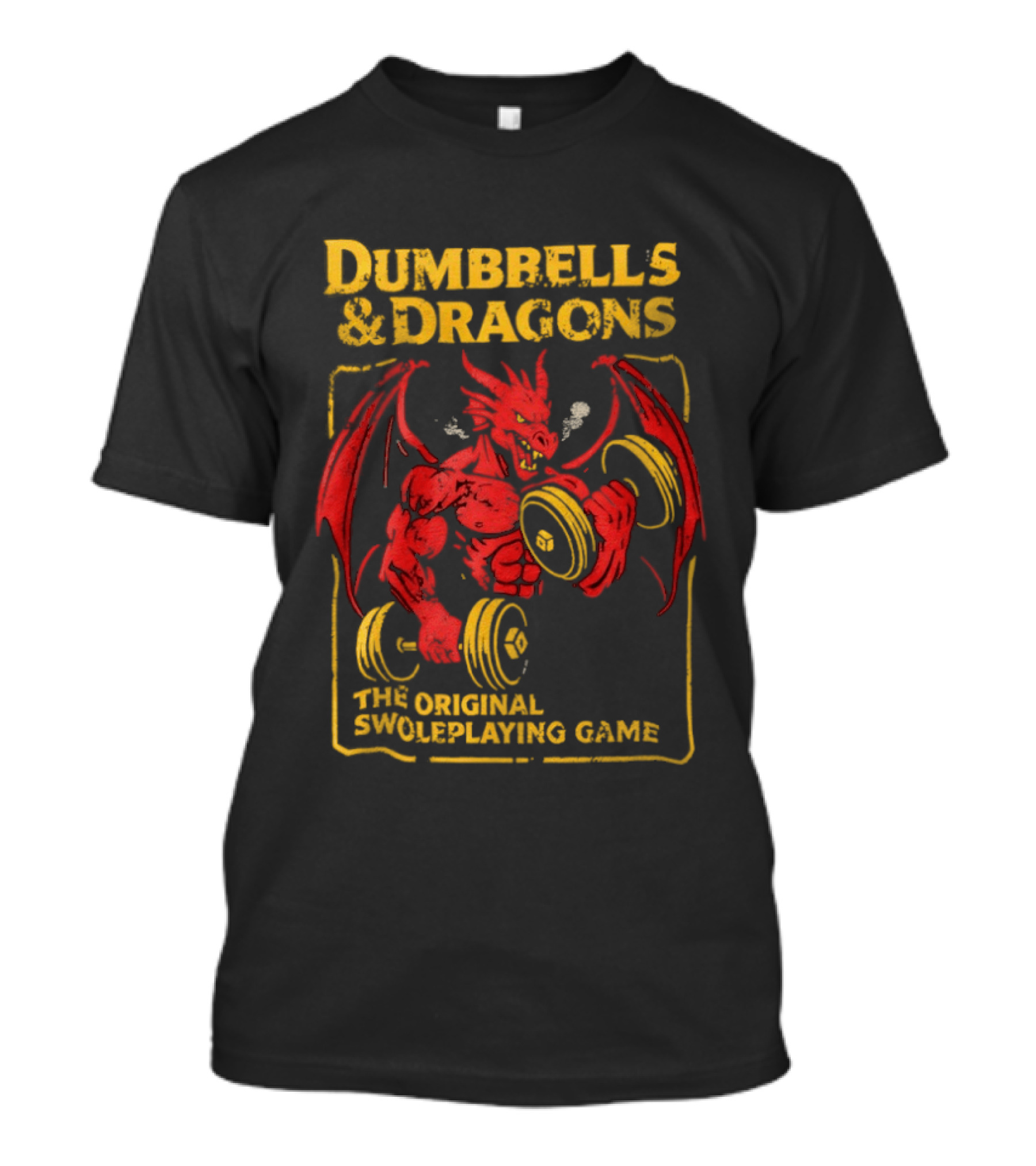 Dumbbells And Dragons The Original Swoleplaying Game Red Dragon Lifting Weights T-Shirt