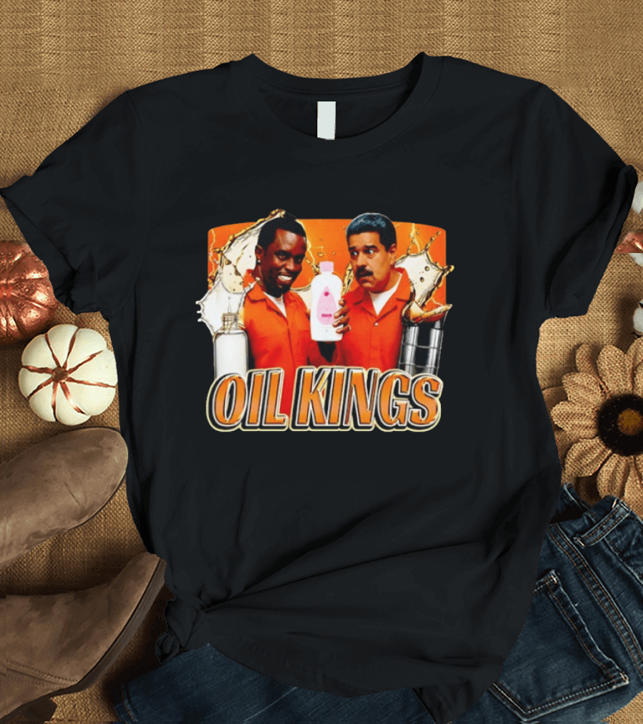 Oil Kings Comedy Parody With Iconic Characters And Baby Oil Bottle T-Shirt
