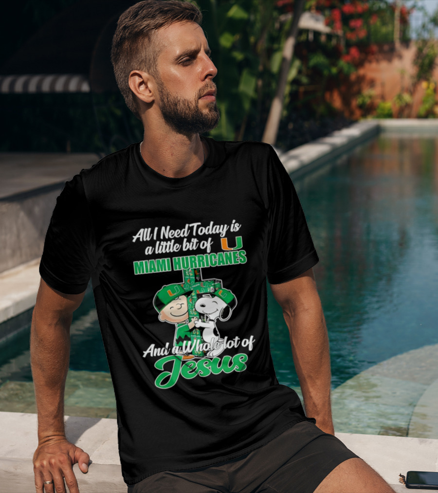 Peanuts Characters Miami Hurricanes Jesus Cross T-Shirt