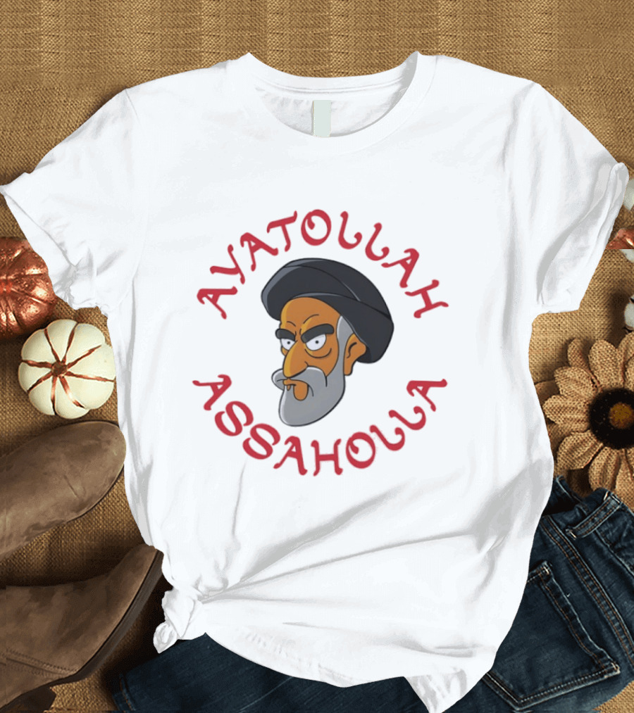 Ayatollah Asaholla Cartoon Face With Text In Red T-Shirt