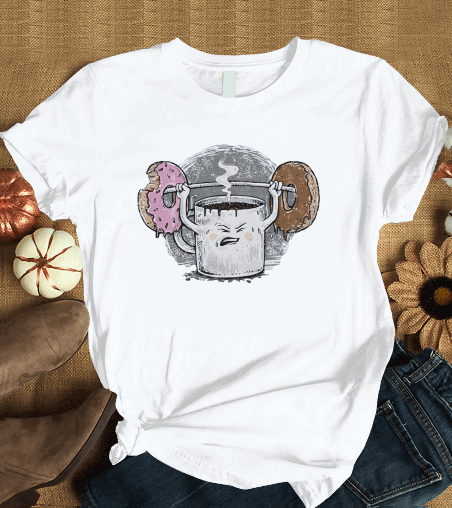 Coffee Lifting Pink And Chocolate Donuts Weightlifting Humor T-Shirt