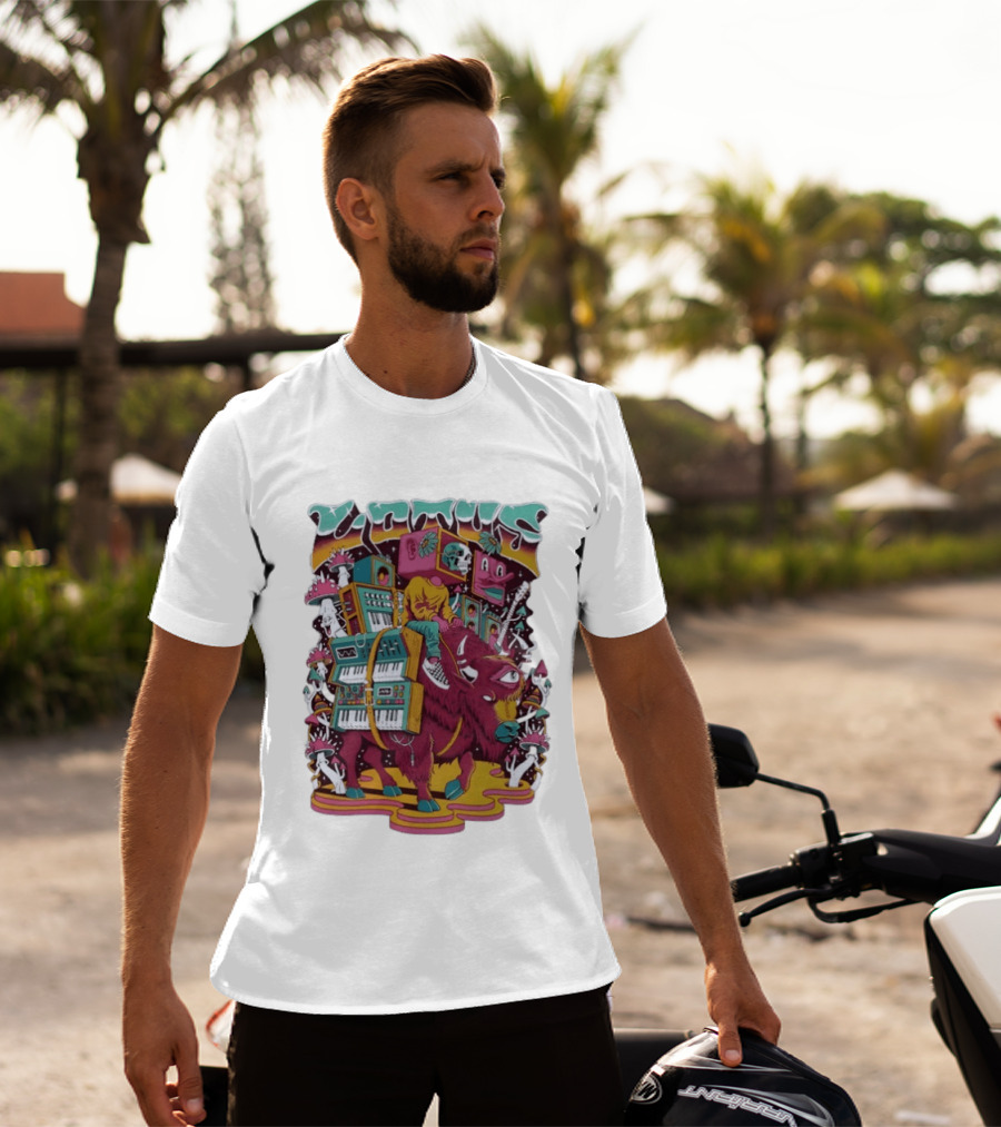 Skeleton Riding Bison Lotus Band Colorado Tour 2026 Psychedelic Instrument Adventure T-Shirt