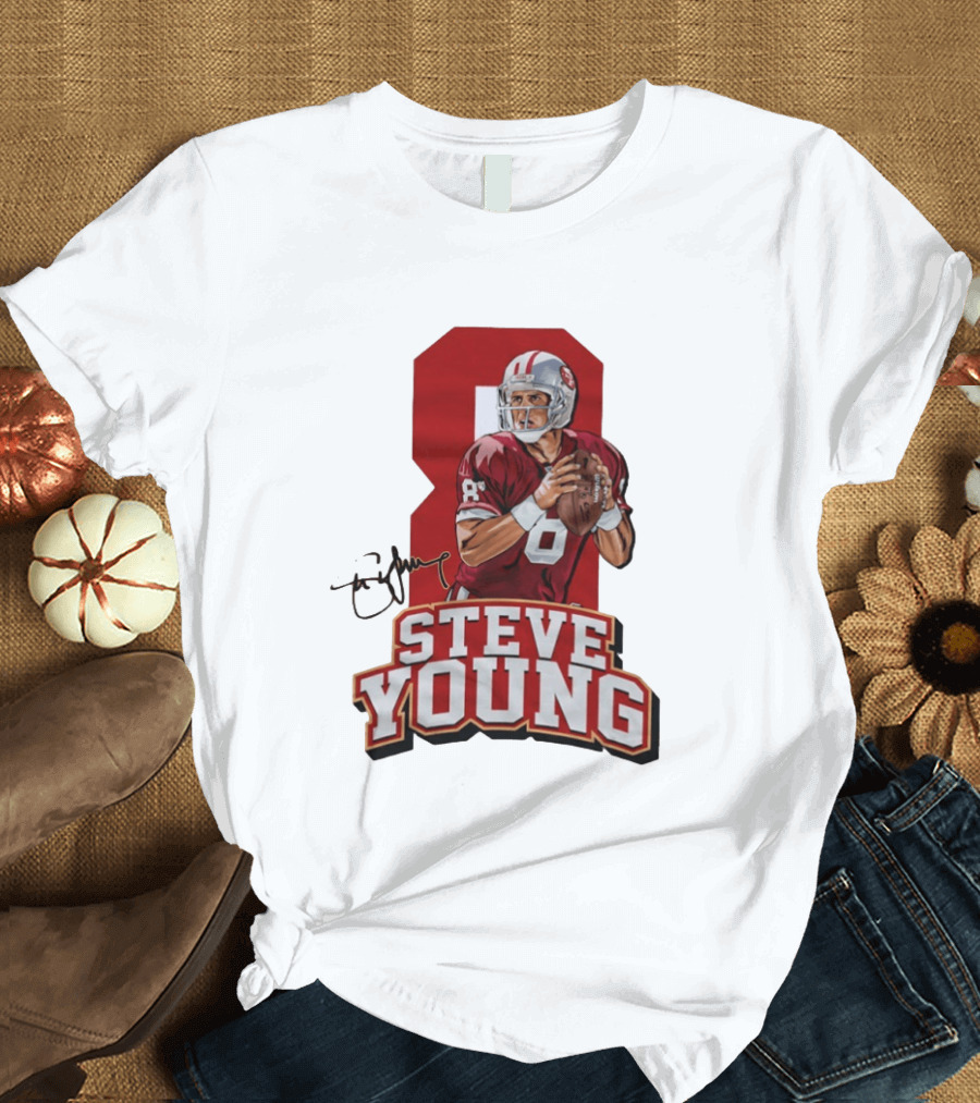 Steve Young 8 San Francisco 49ers Football Autograph T-Shirt