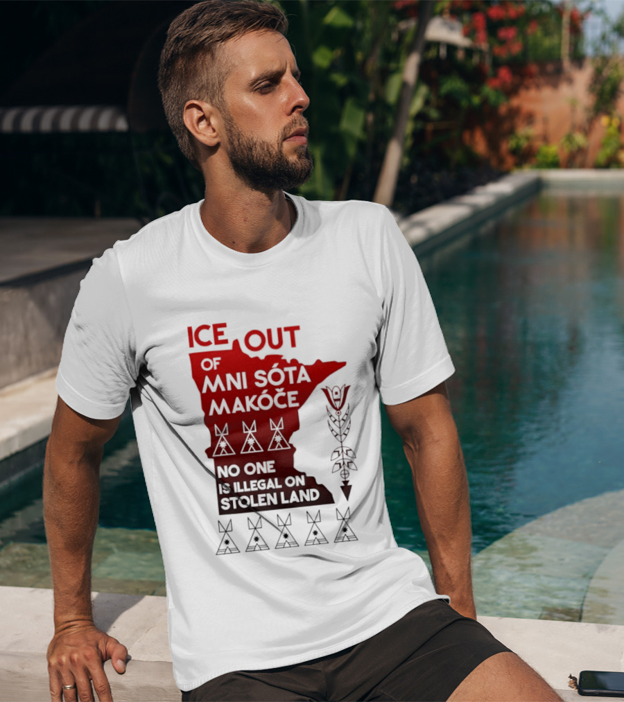 Ice Out Of Mni Sota Makoce No One Is Illegal On Stolen Land Text And Symbols T-Shirt