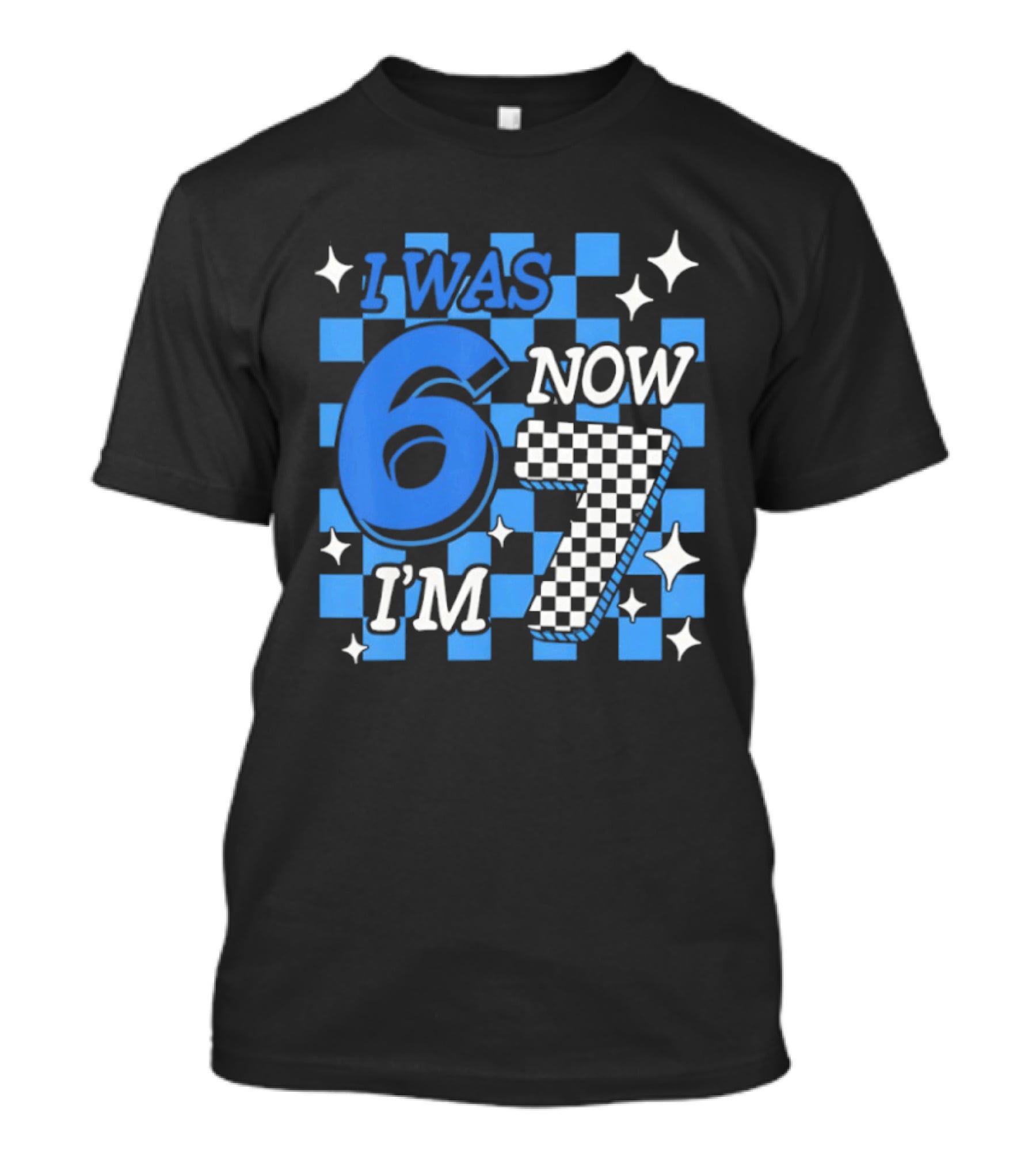 Blue Checkered I Was 6 Now I'm 7 Birthday Boy T-Shirt