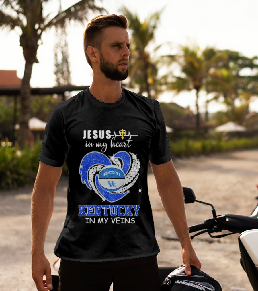 Jesus In My Heart Kentucky In My Veins Wildcats UK Basketball Passion T-Shirt