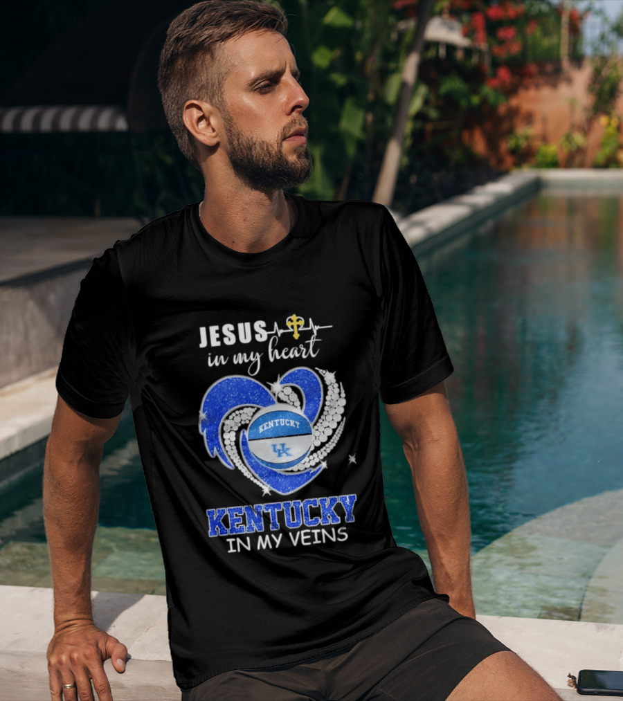 Jesus In My Heart Kentucky In My Veins Wildcats UK Basketball Passion T-Shirt