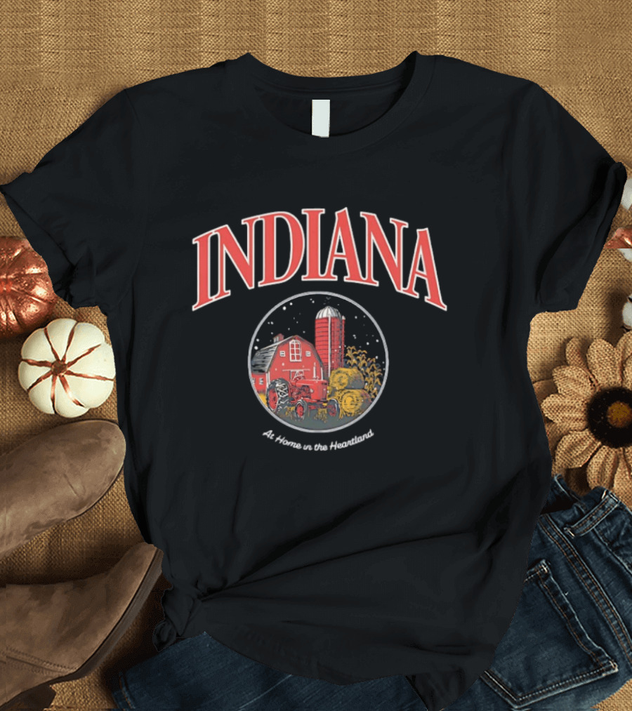 Indiana Farm Scene Silo Barn Tractor At Home In The Heartland T-Shirt