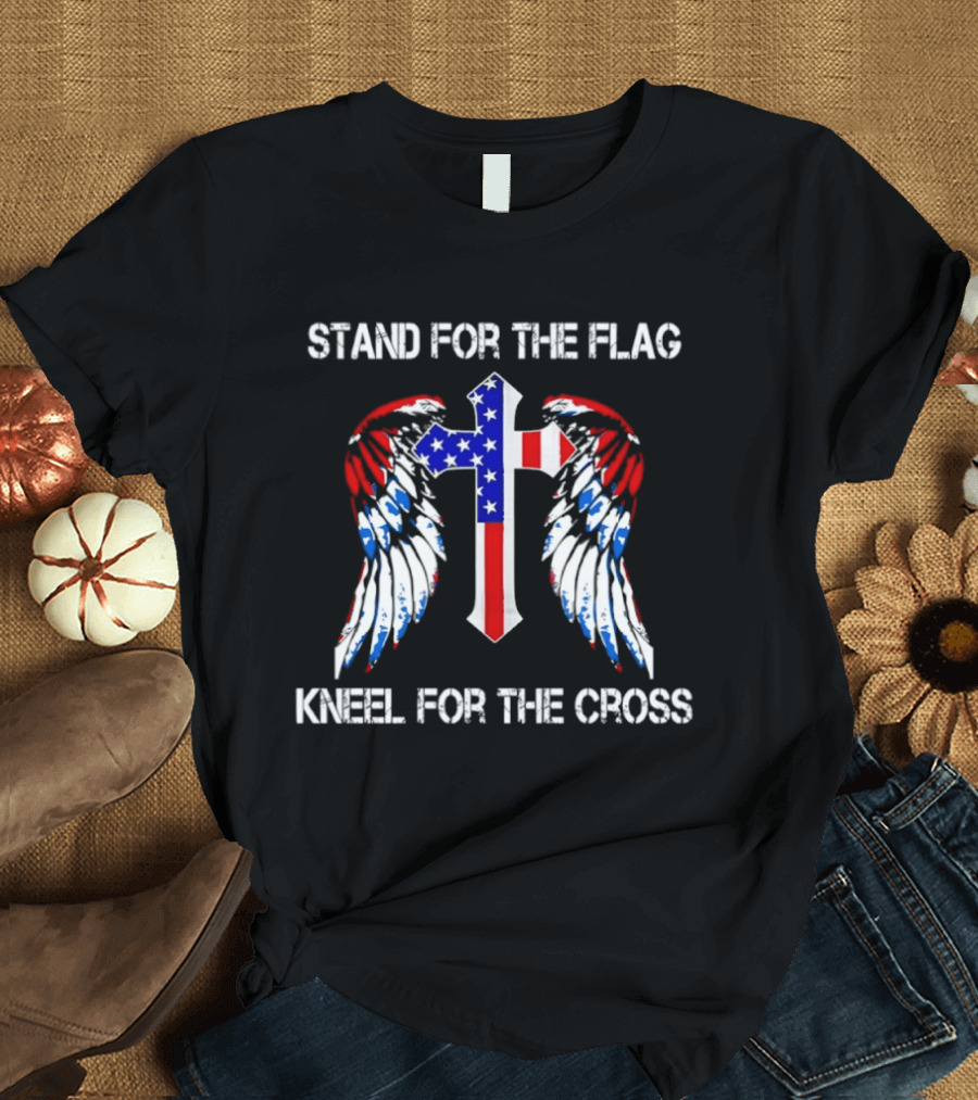 Stand For The Flag Kneel For The Cross Patriotic Wings Cross T-Shirt