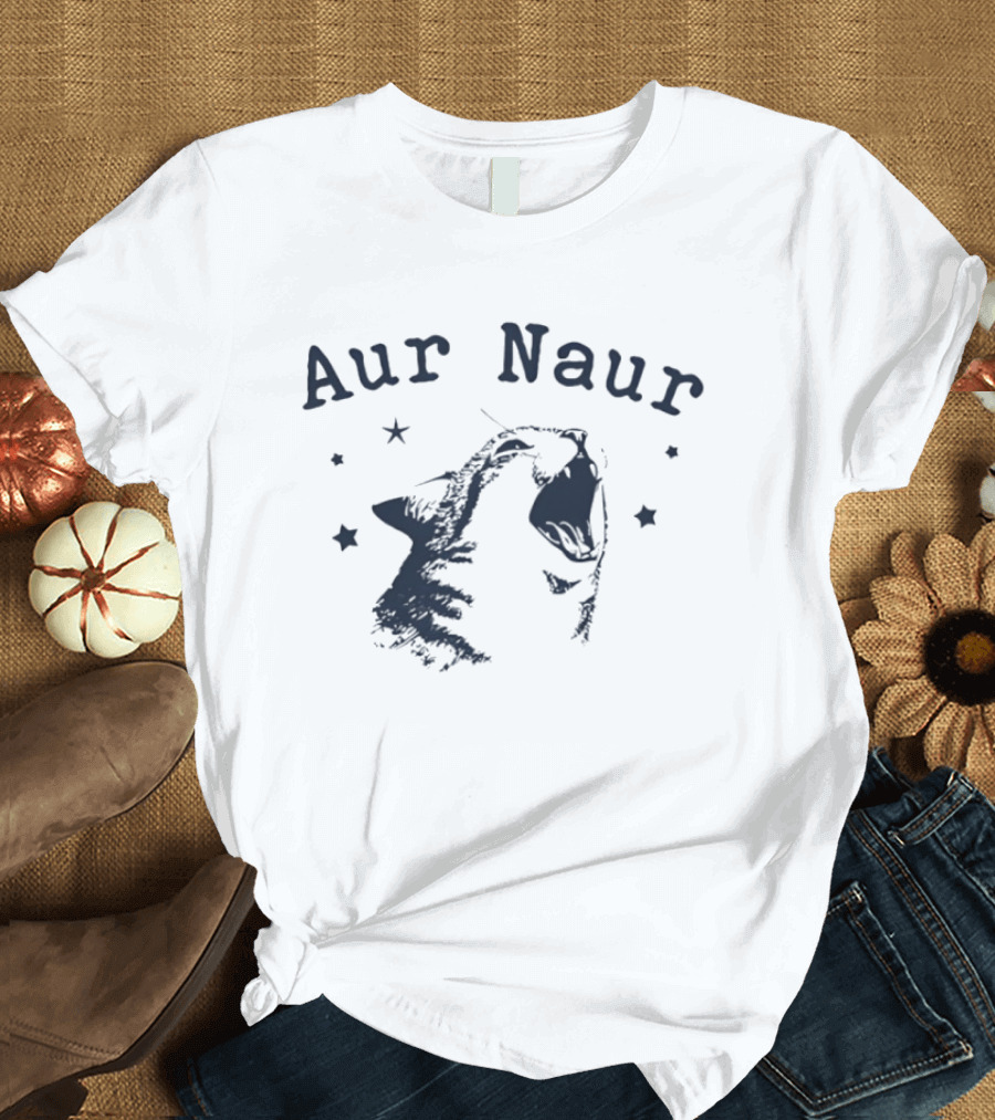Aur Naur Cat Funny Meme Phrase With Stars T-Shirt