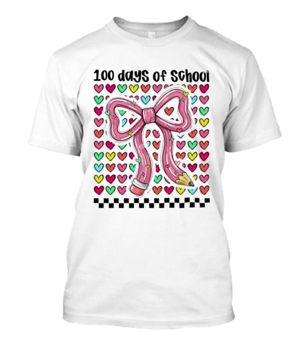 100 Days Of School Valentine Coquette Bow Pencil Hearts T-Shirt