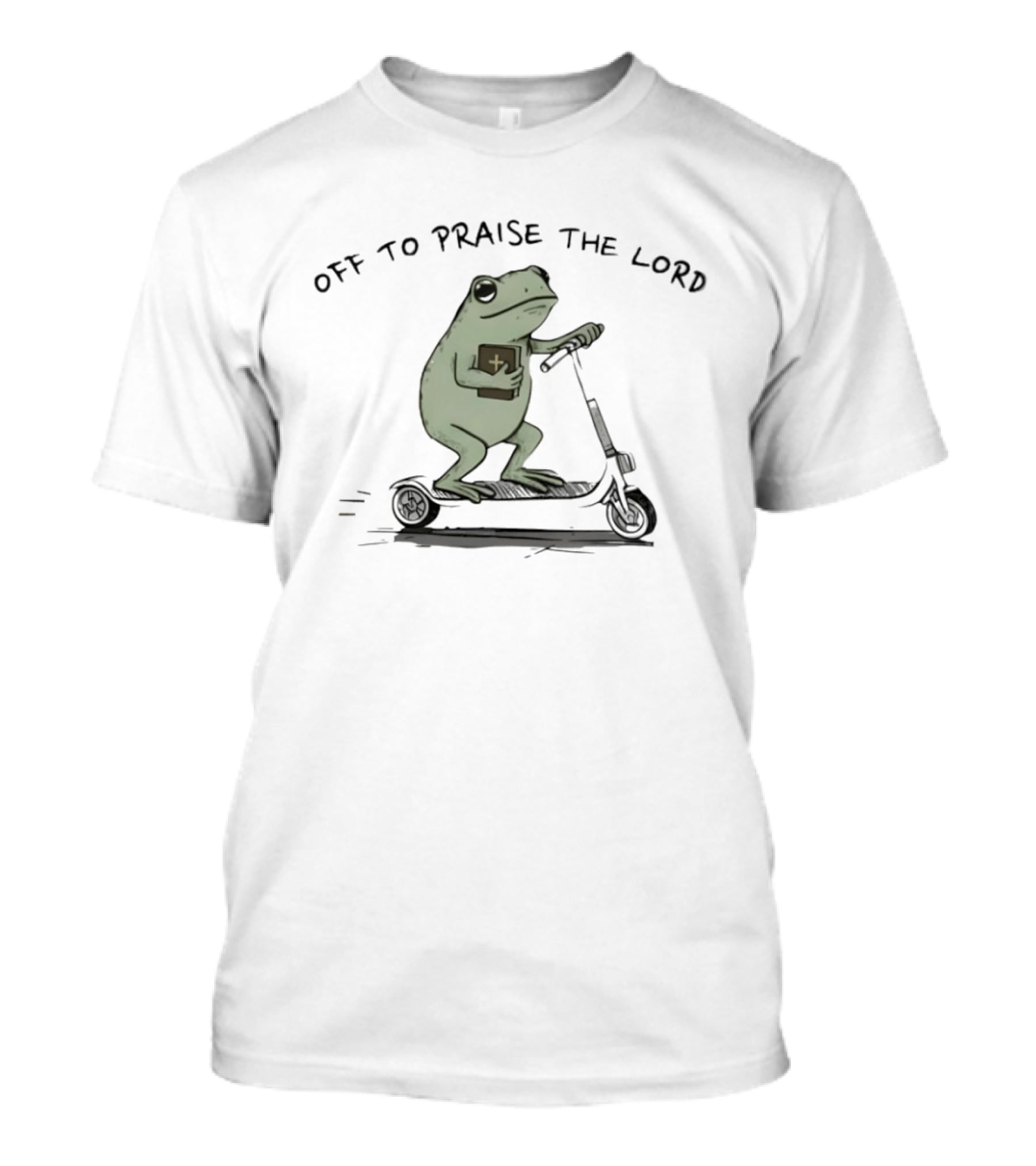 Funny Christian Frog Off To Praise The Lord On Scooter T-Shirt