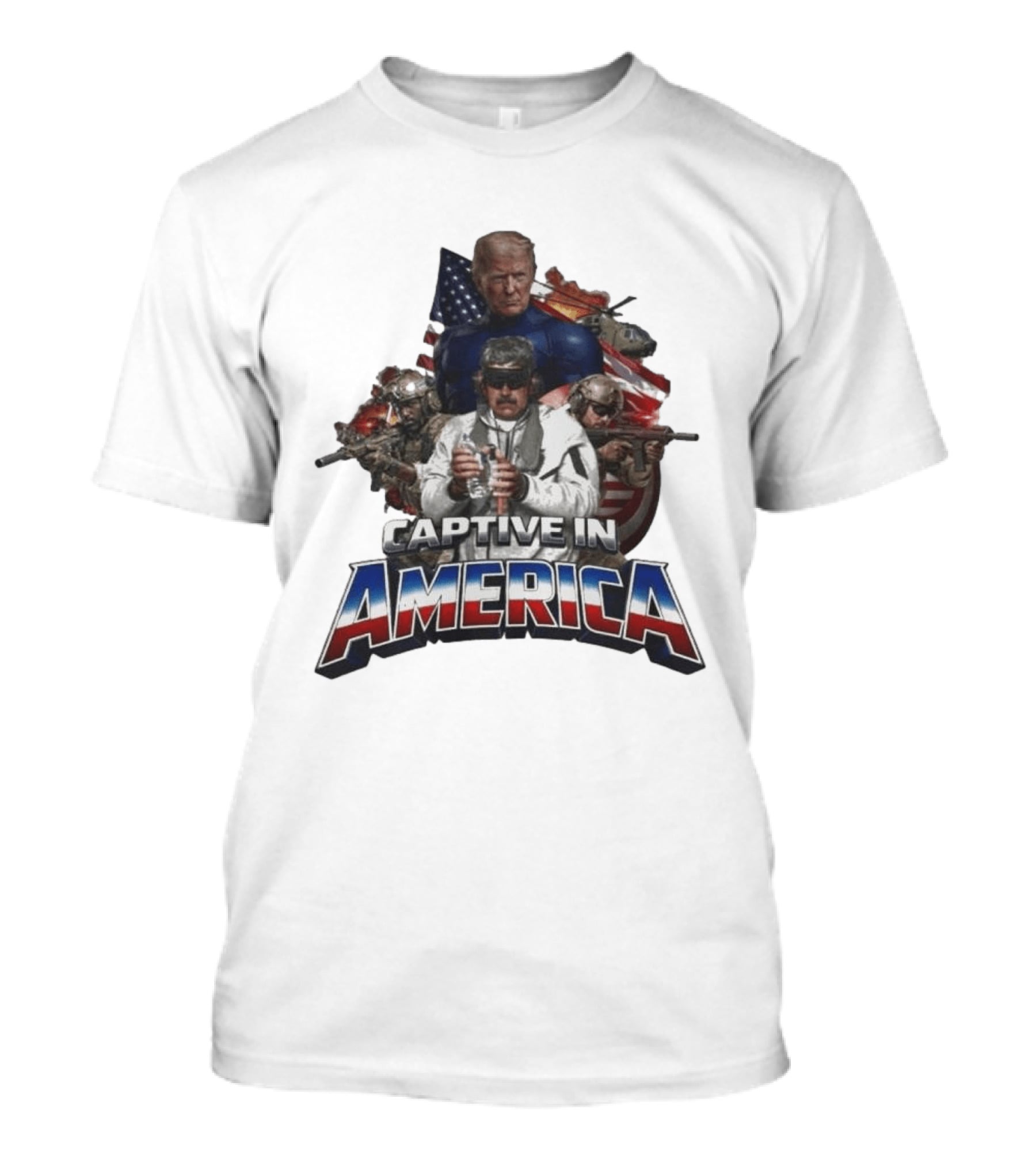 Trump Maduro Captive In America Soldiers Helicopters United States Flag T-Shirt