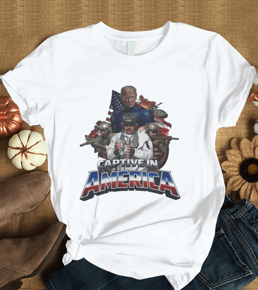 Trump Maduro Captive In America Soldiers Helicopters United States Flag T-Shirt