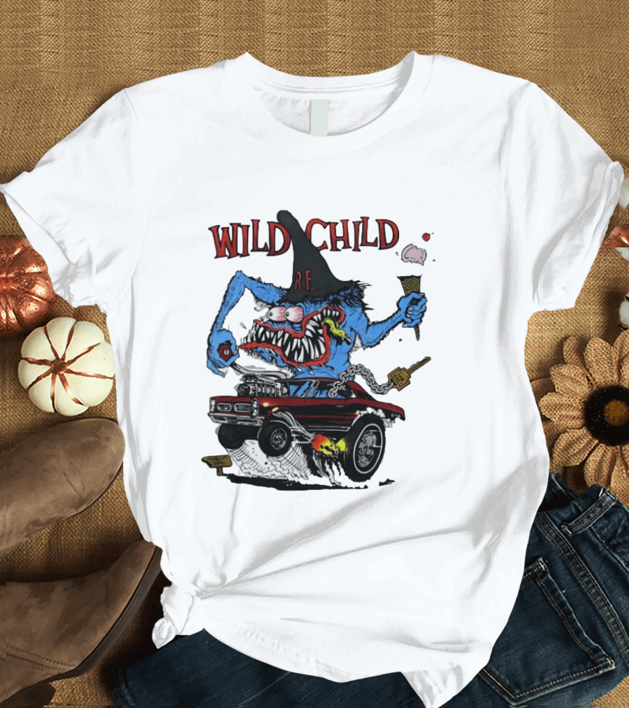 Wild Child Rat Fink R.F. Hot Rod Monster With Ice Cream And Gear Shift T-Shirt