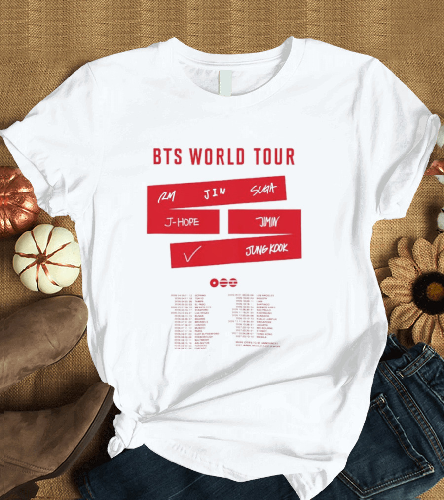 BTS World Tour 2026 RM Jin Suga J Hope Jimin V Jungkook Concert Tour Dates T-Shirt