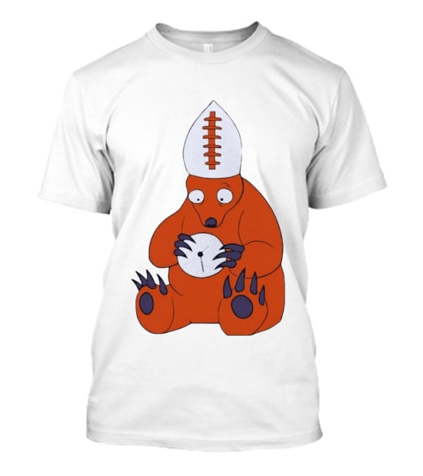 Chicago Bears Mascot Cartoon With Football Pope Hat T-Shirt