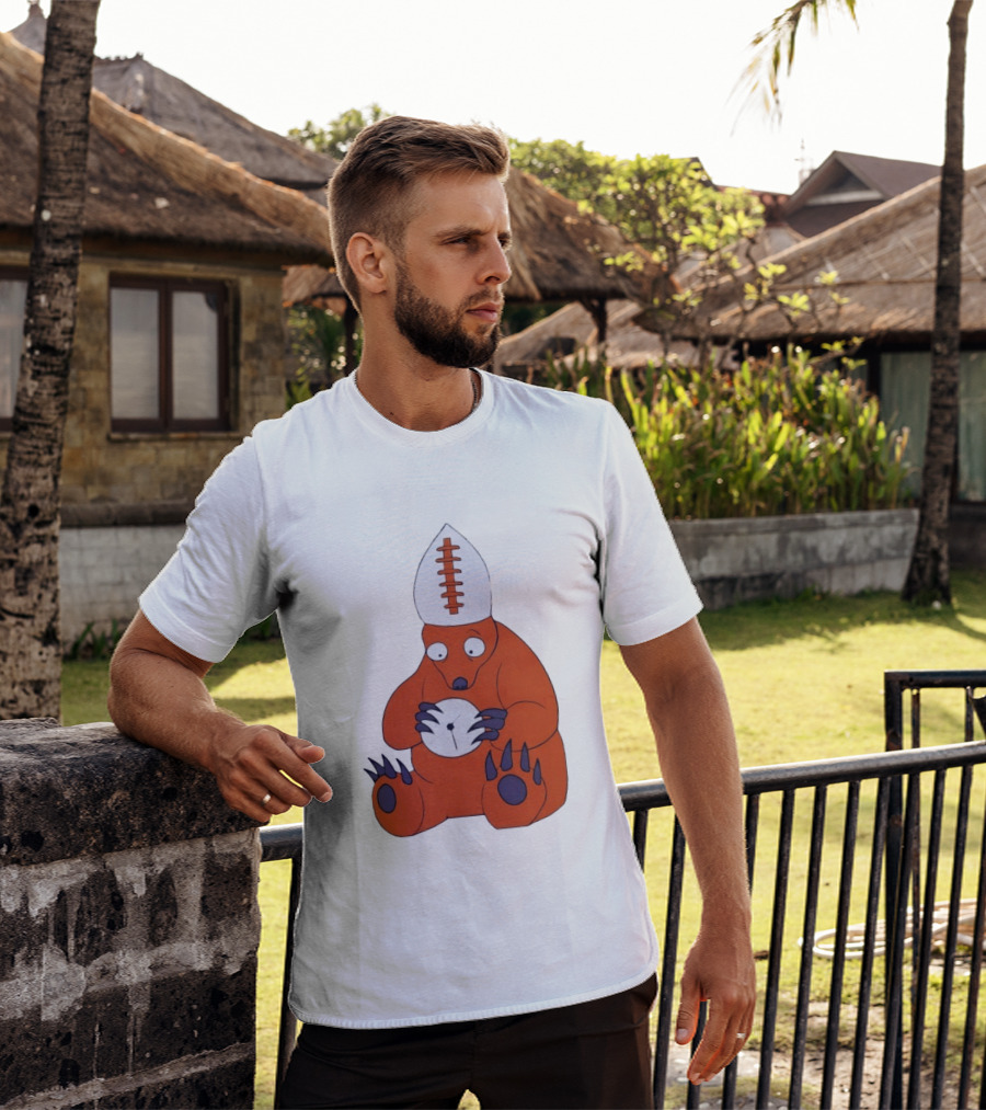 Chicago Bears Mascot Cartoon With Football Pope Hat T-Shirt