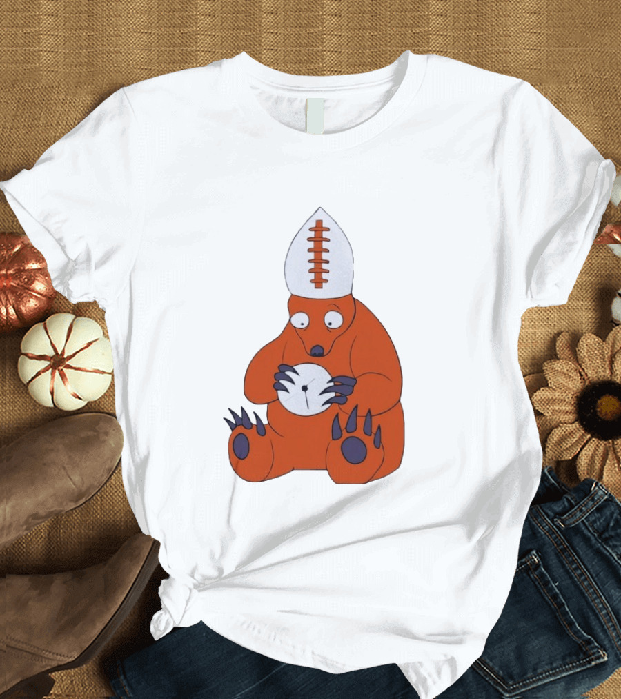 Chicago Bears Mascot Cartoon With Football Pope Hat T-Shirt