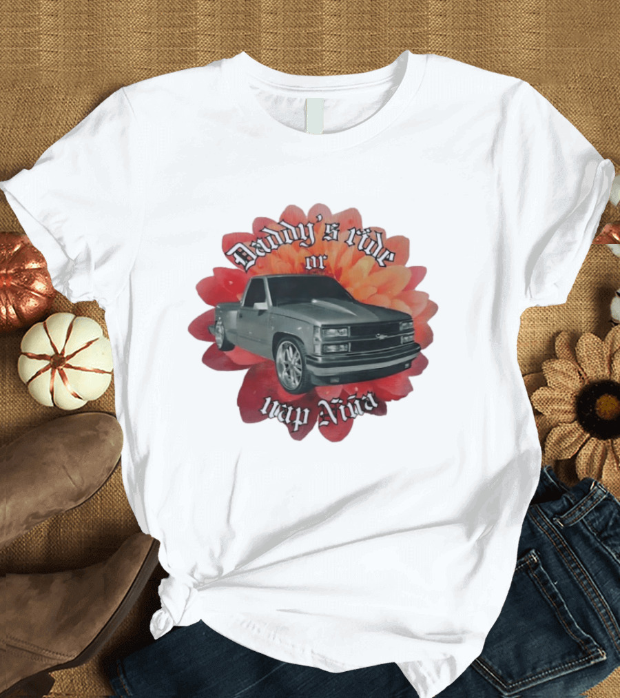 Daddy's Ride Or Nap Niña Car Floral T-Shirt