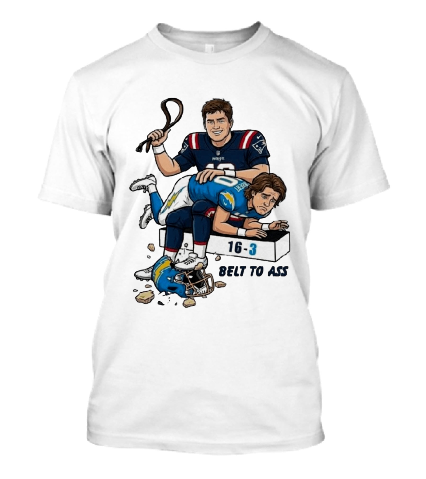 New England Patriots Belt To Ass 16 3 Sports Rivals Comic T-Shirt