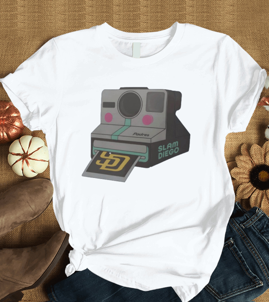 Slam Diego Padres Vintage Polaroid Camera MLB T-Shirt