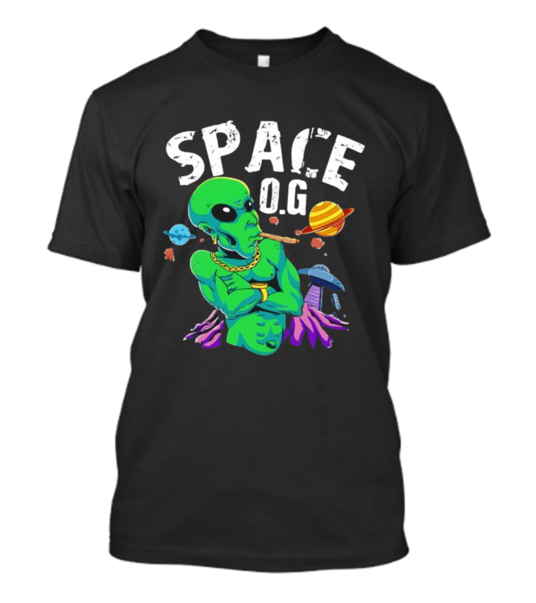 SPACE O.G. Alien Smoking Planets UFO Chain T-Shirt