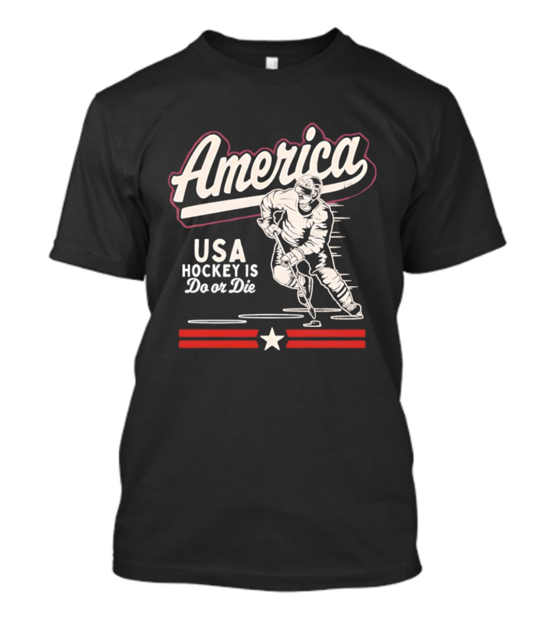 America USA Hockey Is Do Or Die Hockey Player Red White Star Stripes T-Shirt
