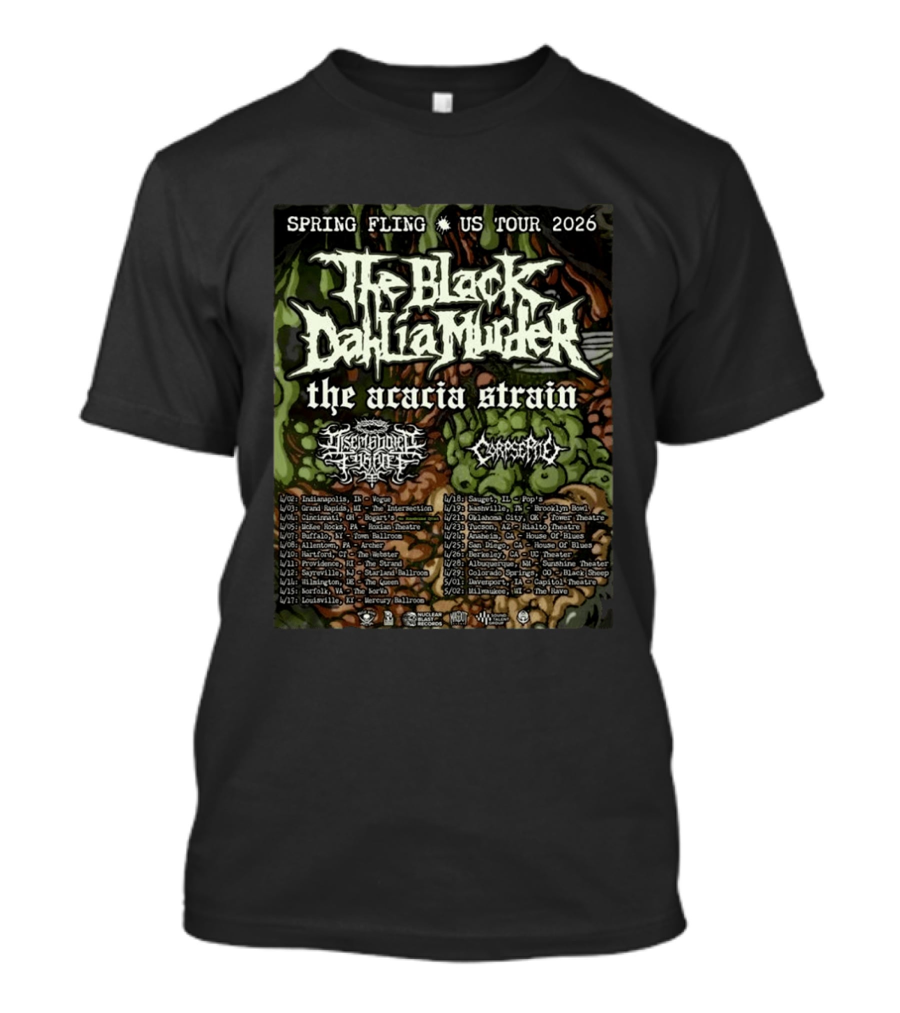 Spring Fling US Tour 2026 The Black Dahlia Murder The Acacia Strain Full Schedule Tour Dates T-Shirt