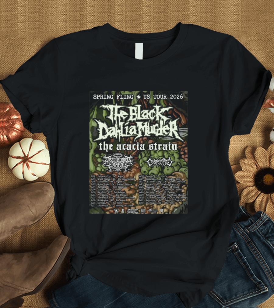 Spring Fling US Tour 2026 The Black Dahlia Murder The Acacia Strain Full Schedule Tour Dates T-Shirt