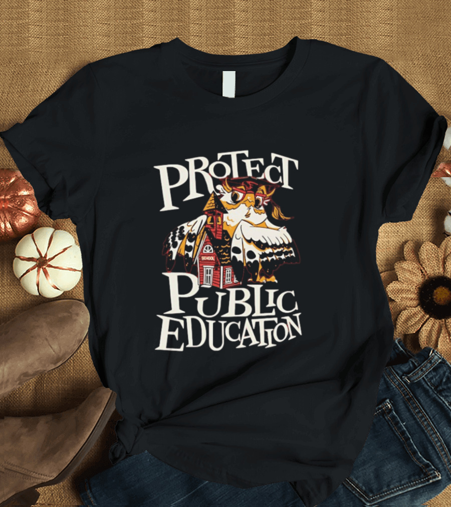 United State Of Indiana Protect Public Education Owl And Schoolhouse T-Shirt