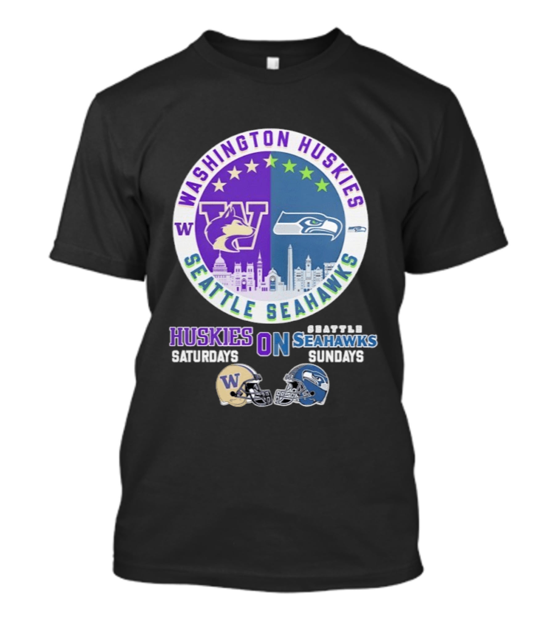 Washington Huskies Saturdays Seattle Seahawks Sundays Football Helmet Mashup T-Shirt