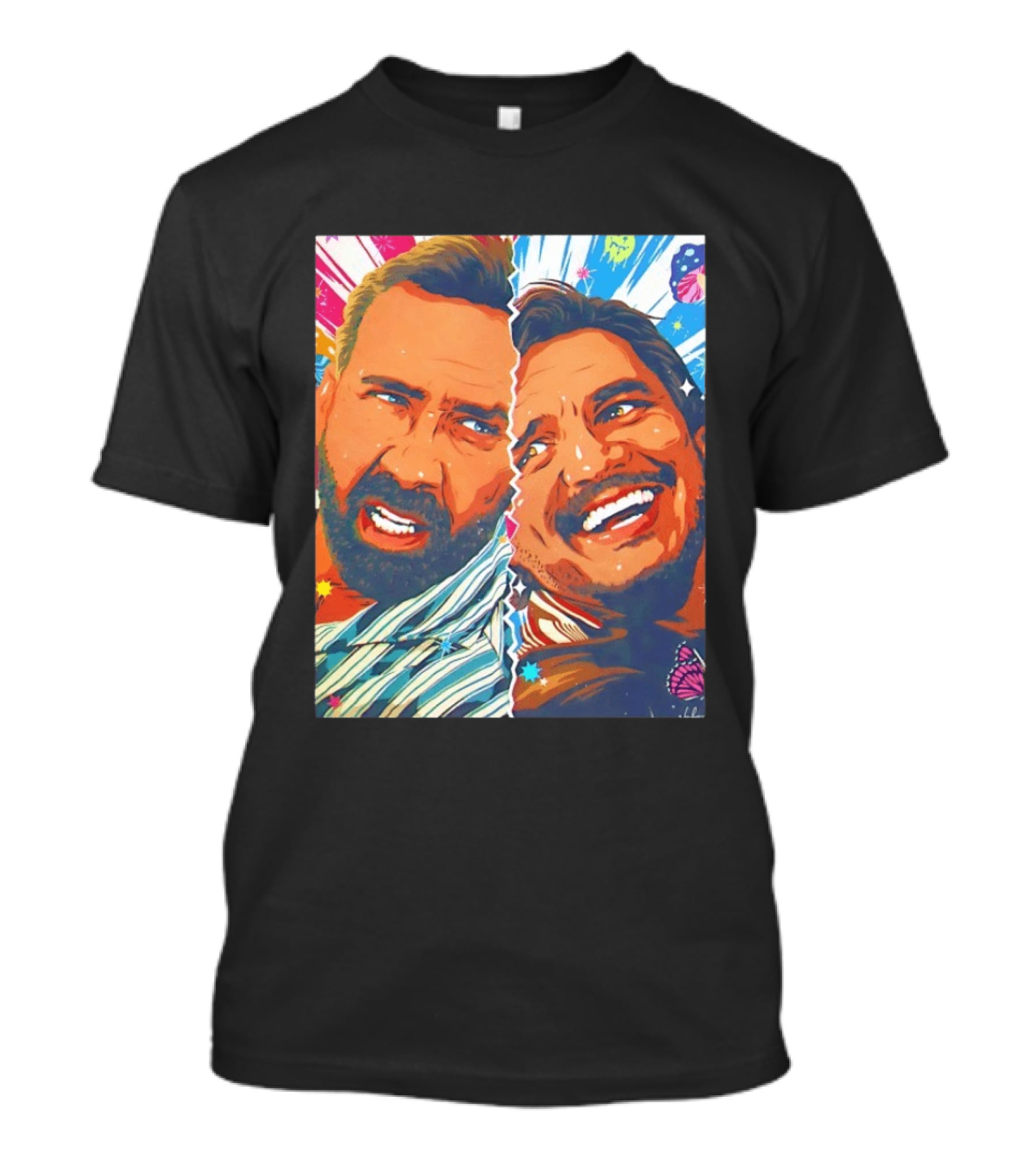 Pedro Pascal Nicolas Cage Colorful Retro Pop Art Face Off T-Shirt
