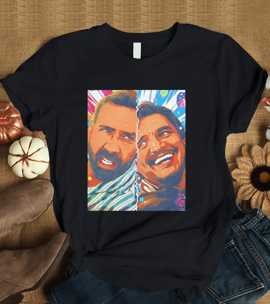 Pedro Pascal Nicolas Cage Colorful Retro Pop Art Face Off T-Shirt