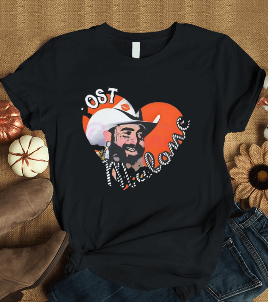 Post Malone Heart Cowboy Hat Red White T-Shirt