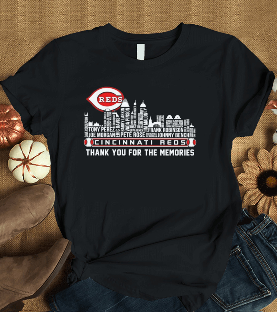 Cincinnati Reds Skyline City Tony Perez Frank Robinson Johnny Bench Thank You For The Memories T-Shirt