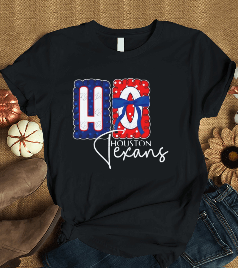Houston Texans Football HOU Blue Red Bow T-Shirt