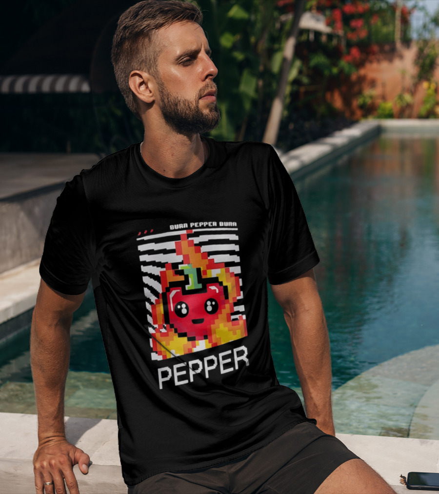 Burn Pepper Burn Pixel Art Pepper Fiery T-Shirt