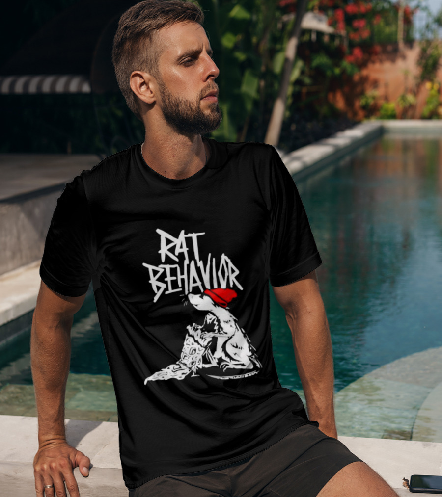 Rat Behavior Graphic With Red Hat And White Rat T-Shirt