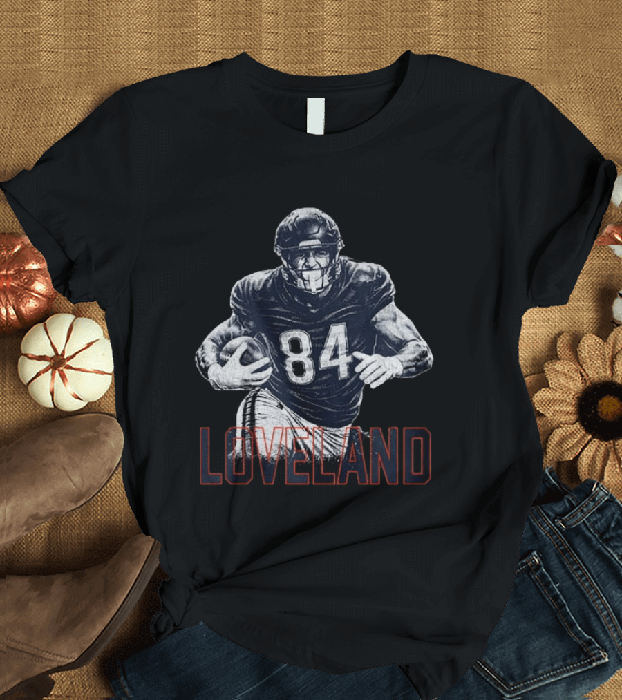 Colston Loveland 84 Chicago Bears Football Player Halftone T-Shirt