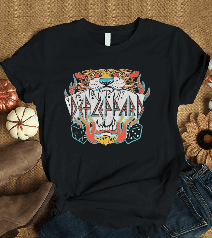 Def Leppard Las Vegas Residency Collection 2026 Vegas Cards Tiger Dice Flame T-Shirt