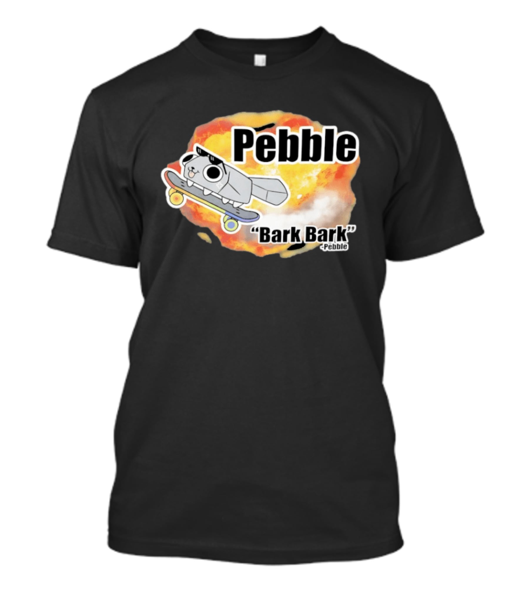 Pebble Bark Bark Skateboarding Cartoon Explosion T-Shirt