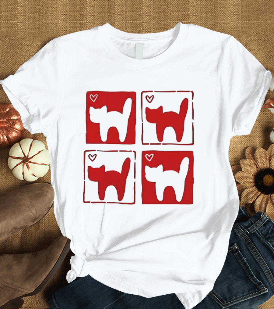 Y2K Cat Love Hearts Retro 2000s Square T-Shirt