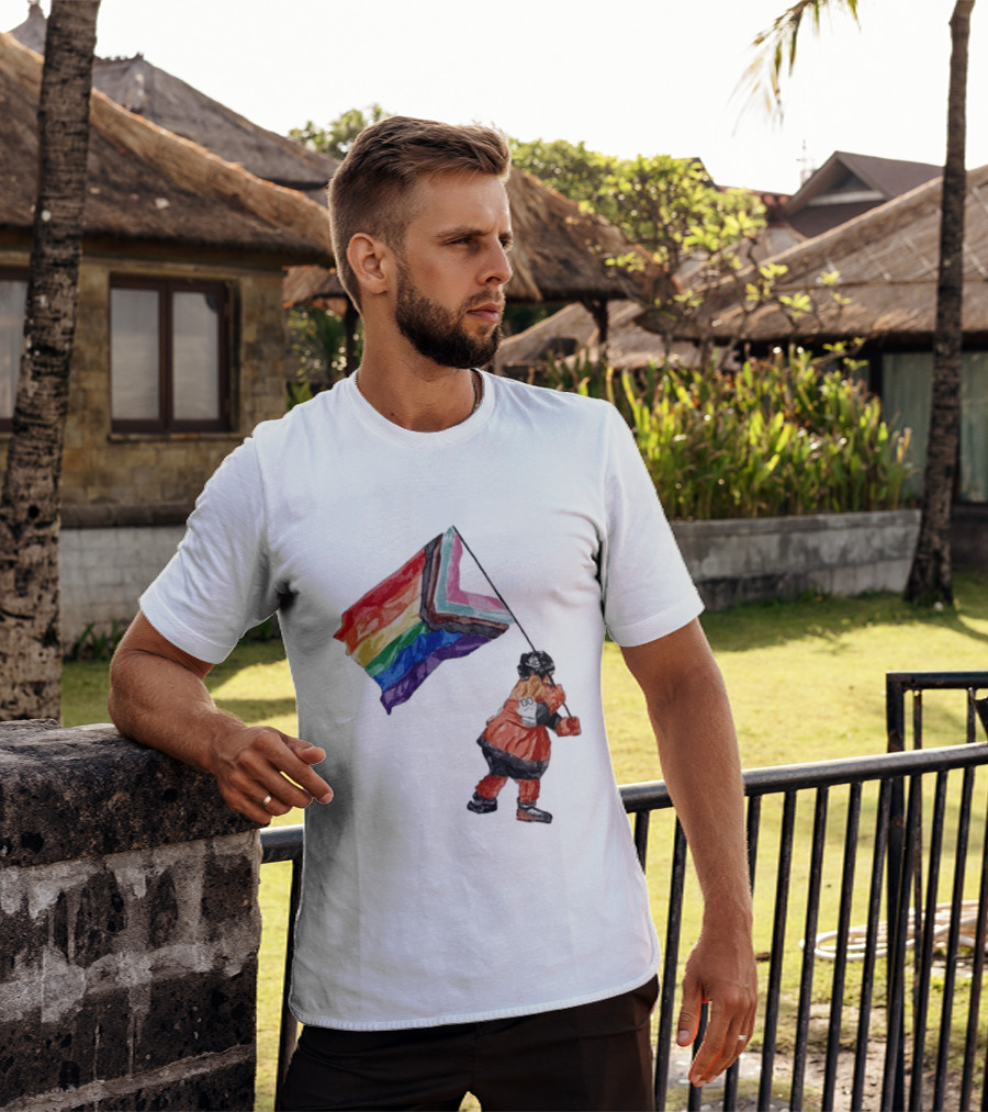 Philadelphia Hockey Mascot Holding Progress Pride Flag T-Shirt