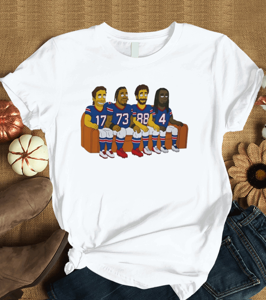 Josh Allen Dion Dawkins Dawson Knox Stefon Diggs Buffalo Bills Cartoon Characters On Couch T-Shirt